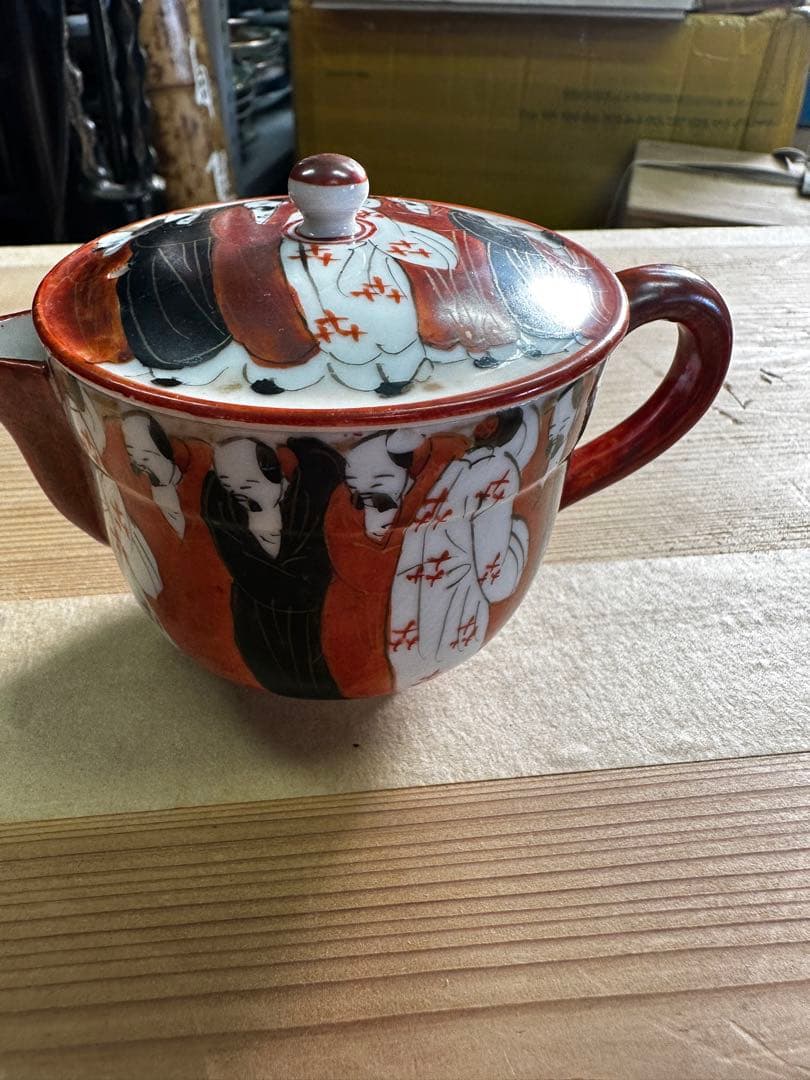 九谷焼6点セート，茶具，茶器，古九谷，百壽老人，赤繪，骨董，インテリア，九谷焼，