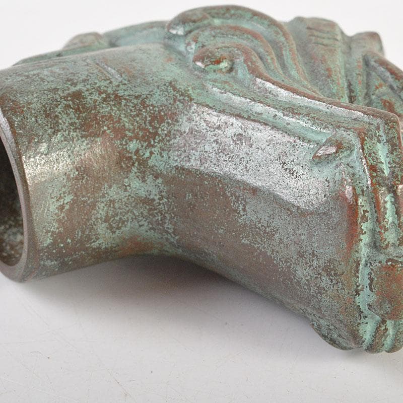 安一作　古銅青銅　龍首杖頭　共箱　N　6831