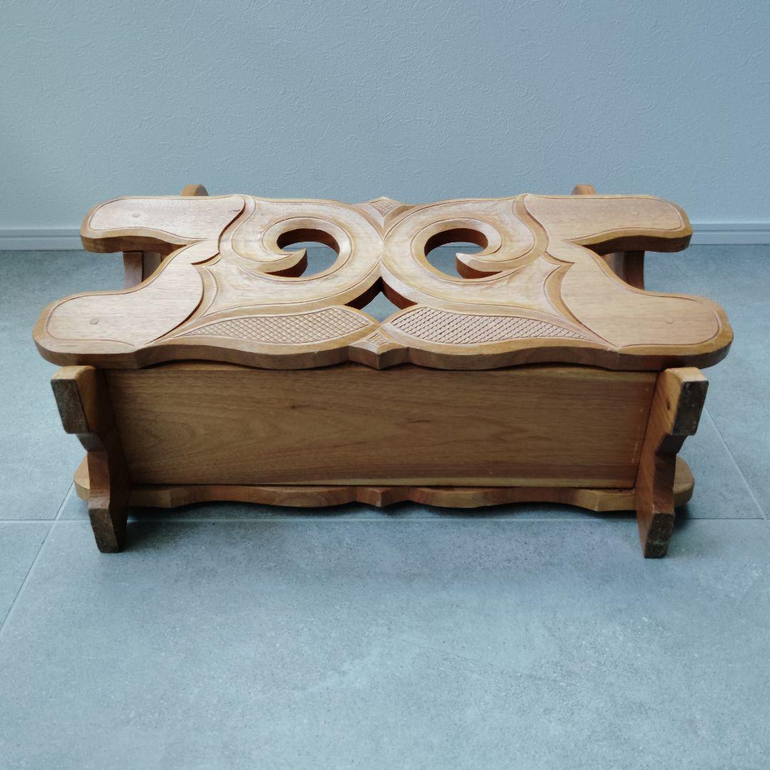 アイヌ紋様　木彫　マガジンラック　木製小物入れ　伝統工芸　民藝