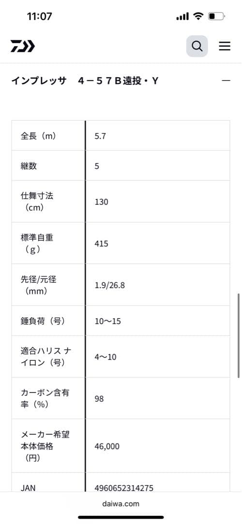 ダイワ　インプレッサ　4-57B 遠投