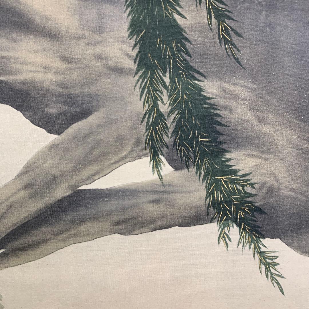 美品 掛け軸 横山大観・菱田春草合作「紅葉鳩・柳鷲図」双幅 名画