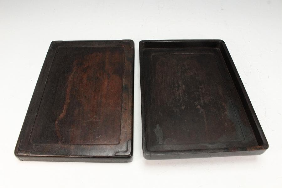 中国美術 古硯 端渓 白玉貼紫檀箱(K-LC732)