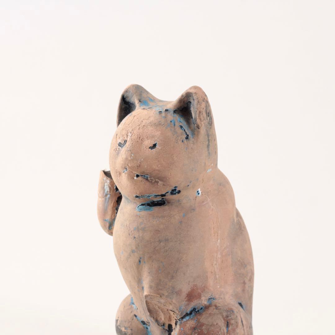 古い 土人形 招き猫 今戸焼？ 民芸 郷土人形 古道具 アンティーク