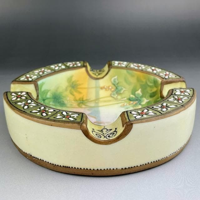【美品・希少】オールドノリタケ 盛り上げ風景紋灰皿 盛上げ アールヌーボー