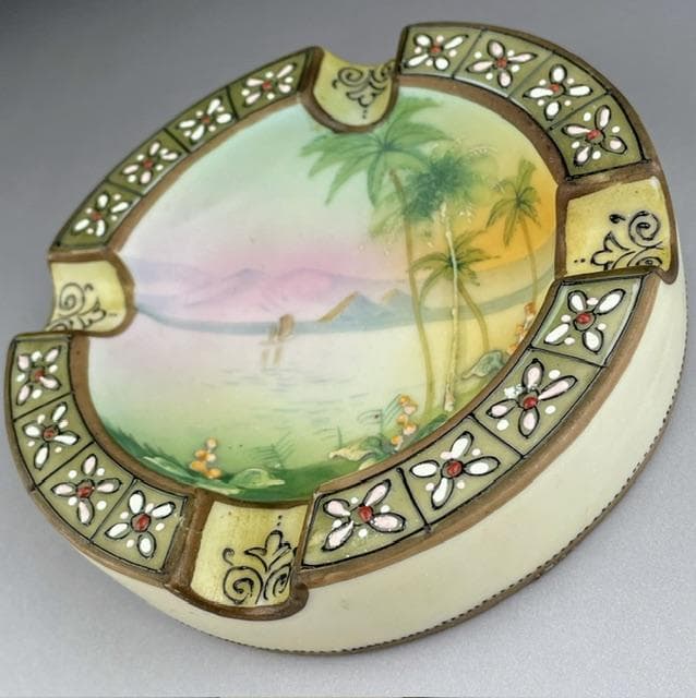 【美品・希少】オールドノリタケ 盛り上げ風景紋灰皿 盛上げ アールヌーボー