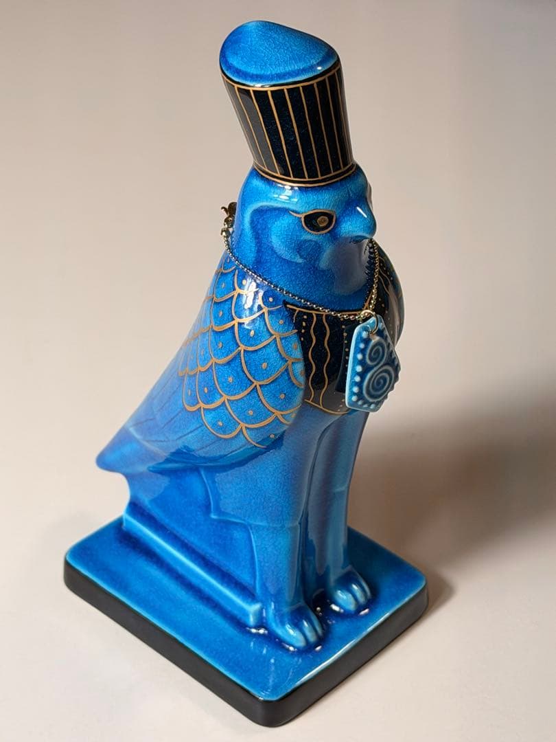 #美濃焼 幸兵衛窯 エジプト神 九栄神 ホルス 隼 青釉金彩　S-1