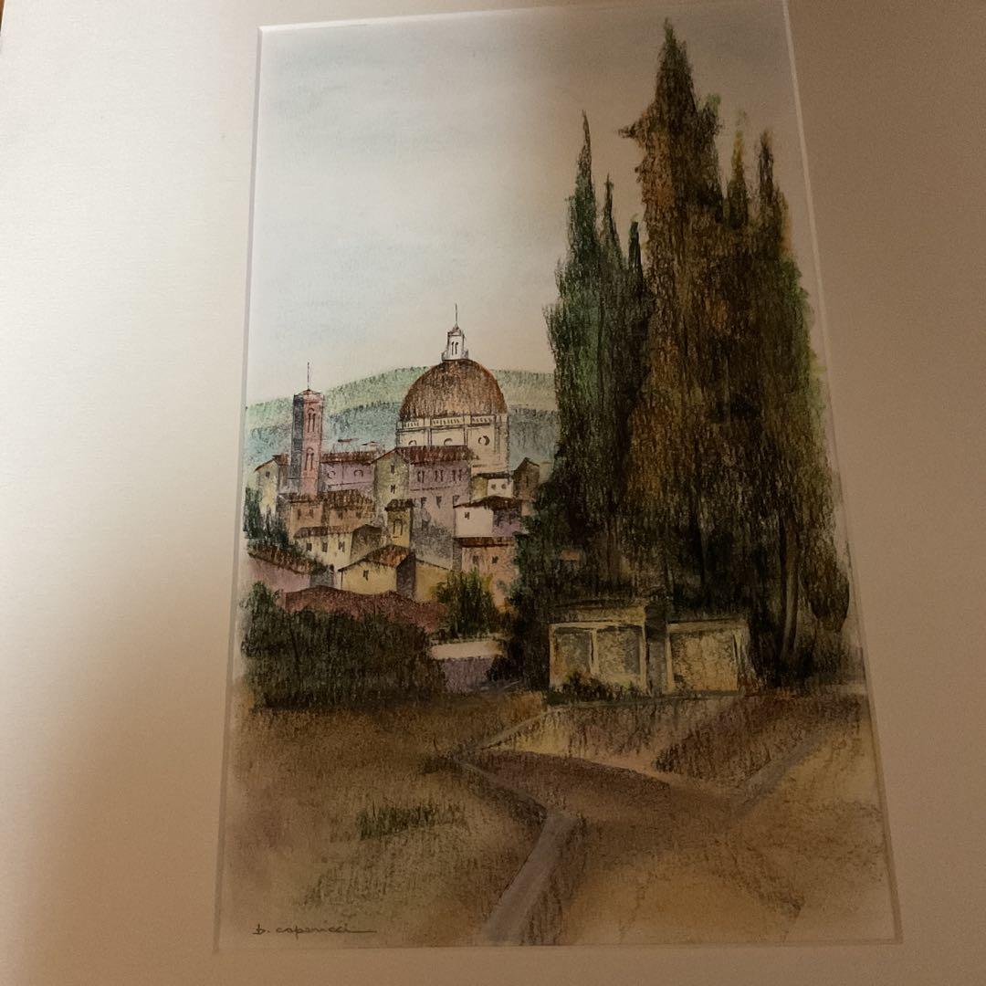 作者不詳作 木版画 風景画 額装仕立て マット付