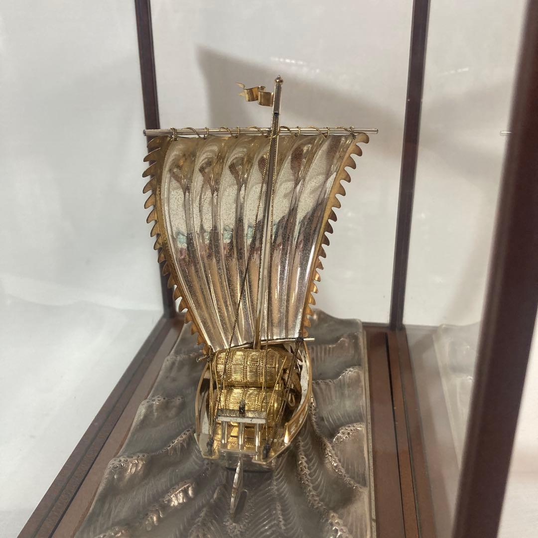 スターリング960製宝船の彫刻 ガラスケース付き関工芸141g 断捨離　大掃除