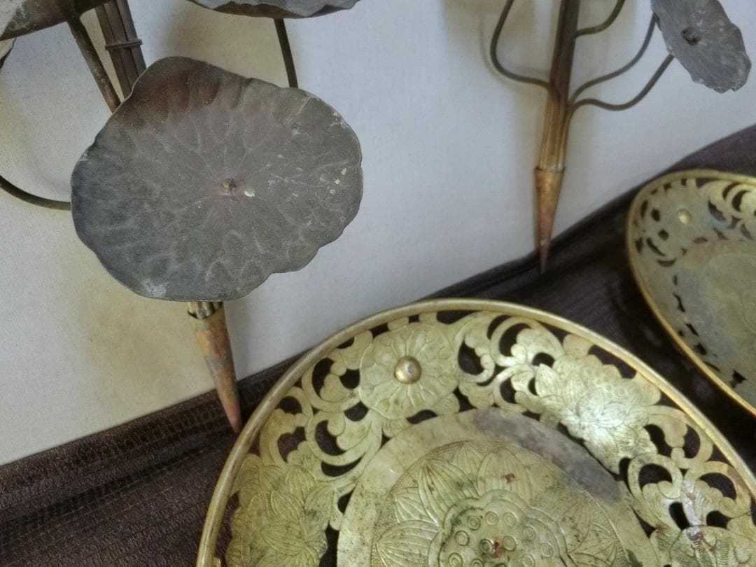 仏教美術！【仏具　華籠　けご　4点　蓮花１対・K20・骨董】仏　佛　恵比寿大黒