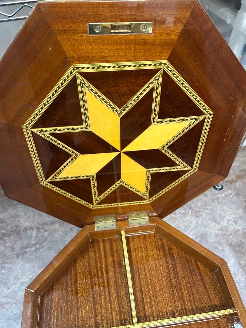 象嵌寄木細工　八角形アンティークテーブル 花台 サイドテーブル