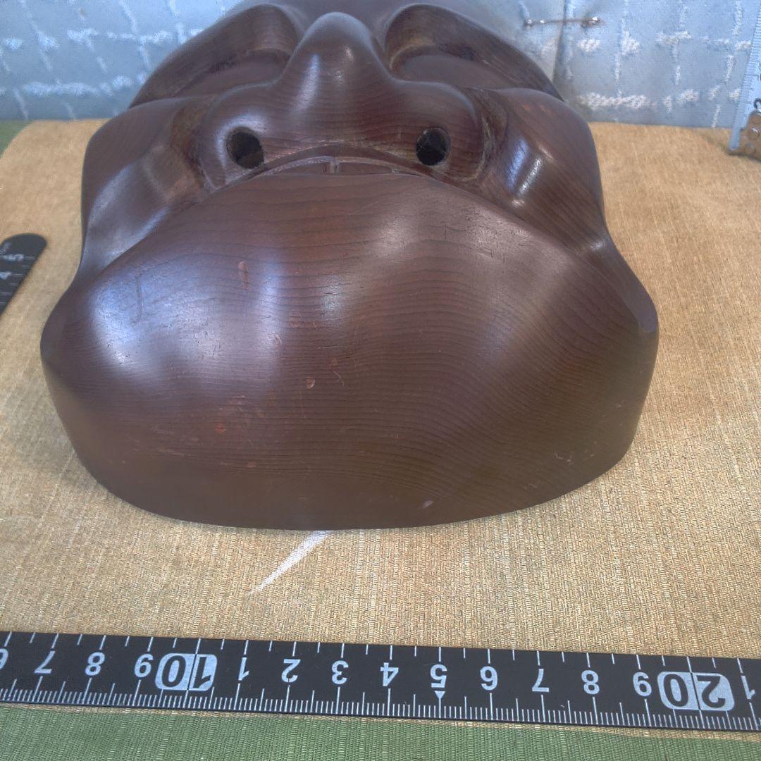面 木彫 木製顔面マスク 茶色 キズスレ小傷打痕あります