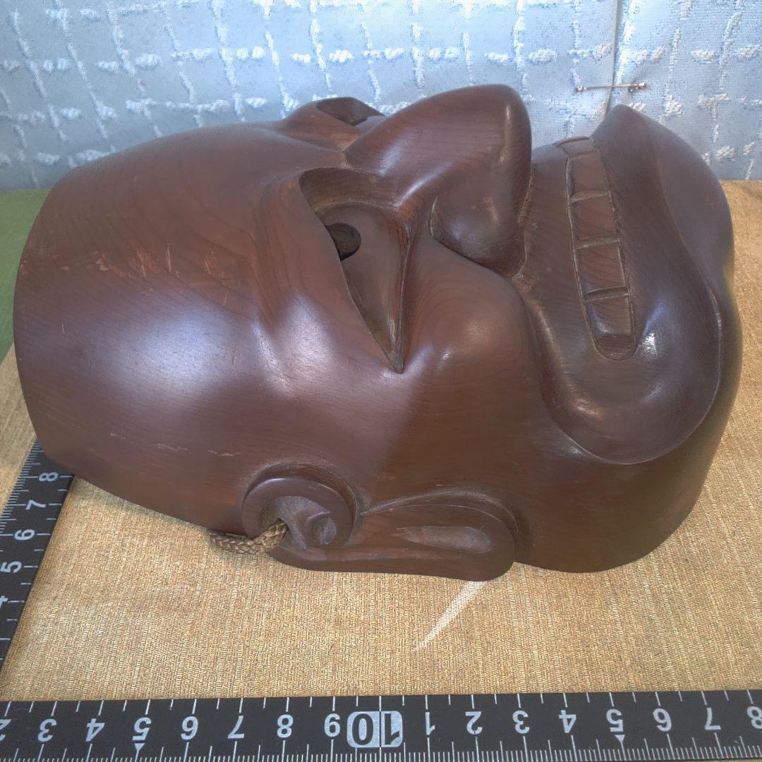 面 木彫 木製顔面マスク 茶色 キズスレ小傷打痕あります