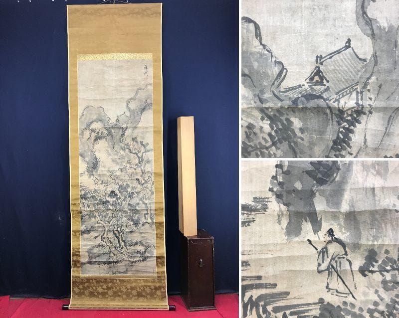 谷文晁/山水人物図/山水図/楼閣山水図/古画/掛軸/名家伝来/AE-132