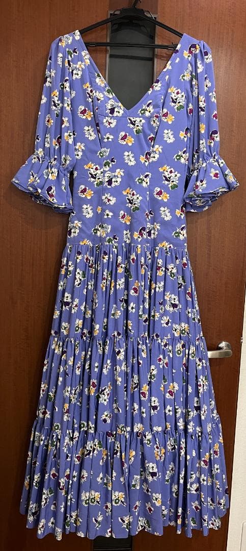 フラメンコ衣装 ワンピース ブルーパープル 花柄 裏ペチコート
