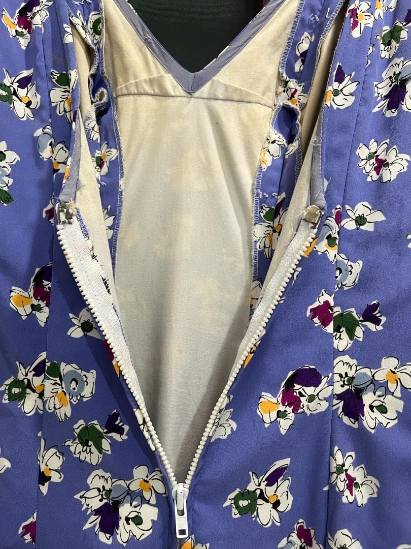 フラメンコ衣装 ワンピース ブルーパープル 花柄 裏ペチコート