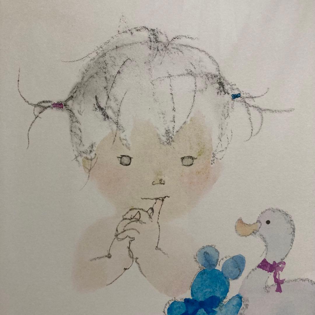 【真作保証】いわさきちひろ「 少女とぬいぐるみ」リトグラフ 印有り 版画 絵画