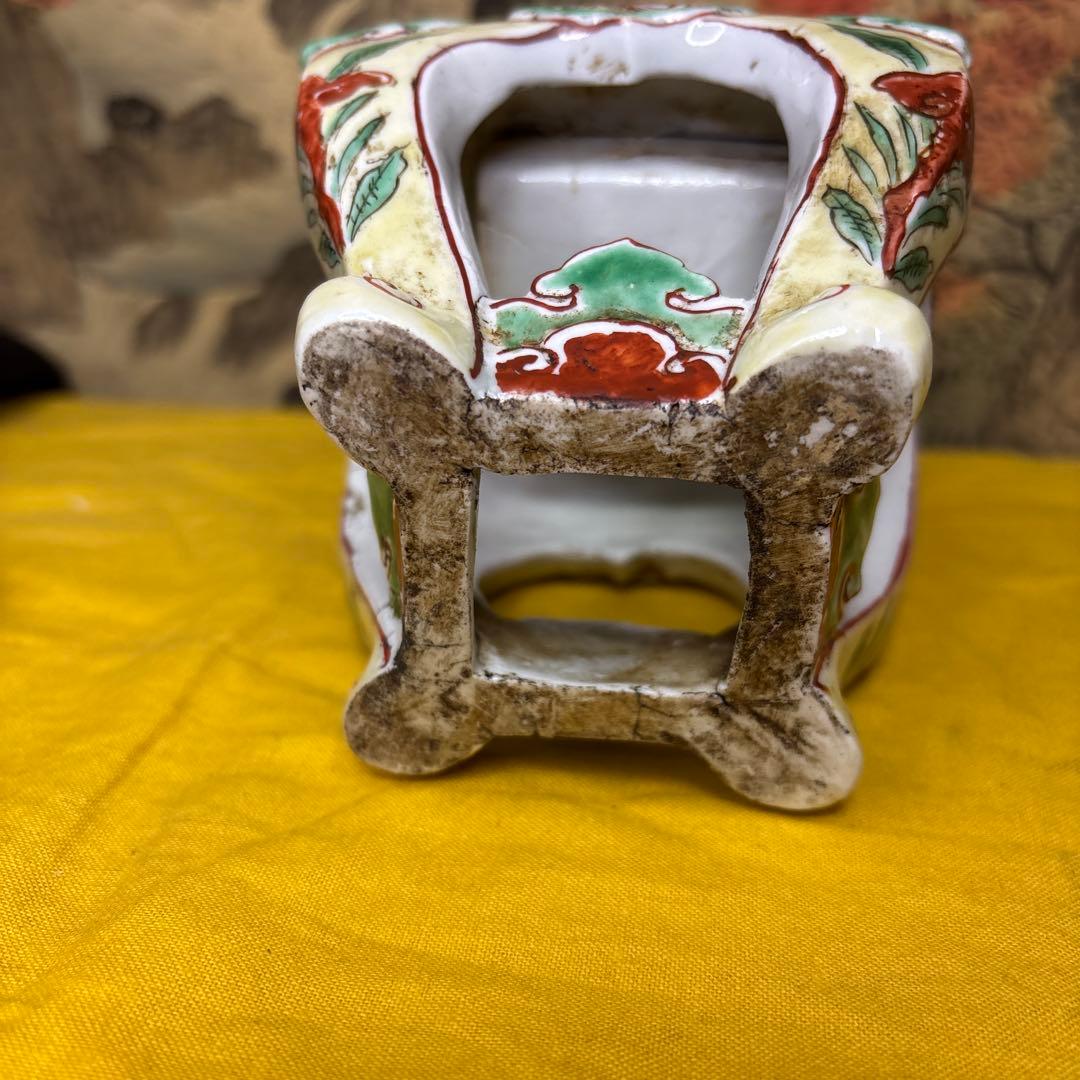 古色絵牡丹紋香炉　金蓋？鍍金？ 時代箱