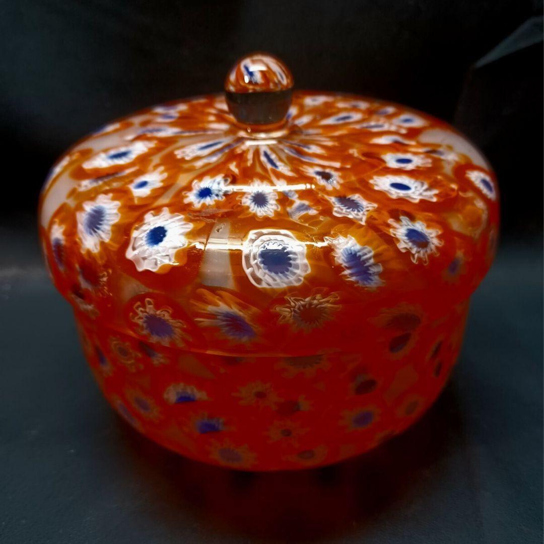 MURANO GLASS 蓋物 オレンジ ミルフィオリ お碗