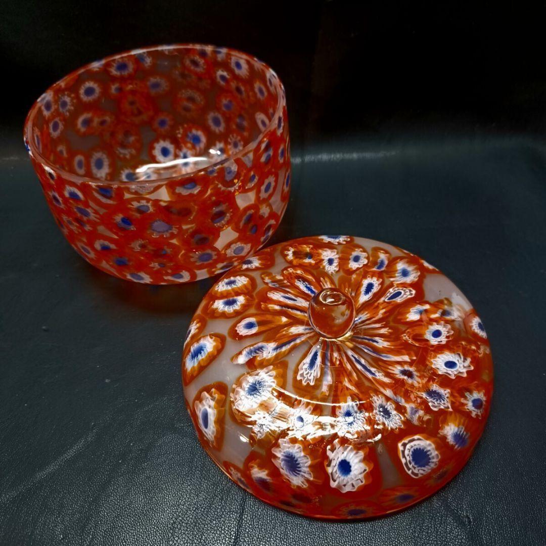 MURANO GLASS 蓋物 オレンジ ミルフィオリ お碗