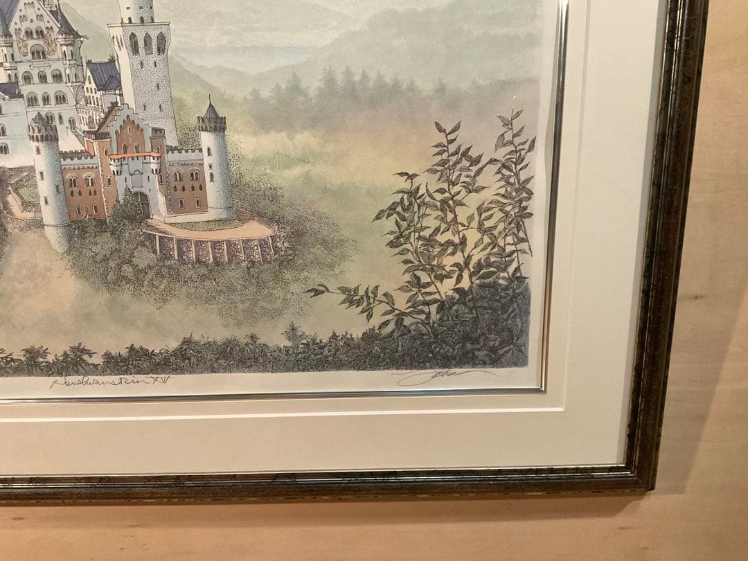 織田義郎　「ノイシュバンシュタイン城」　リトグラフ　直筆サイン・エディション有り