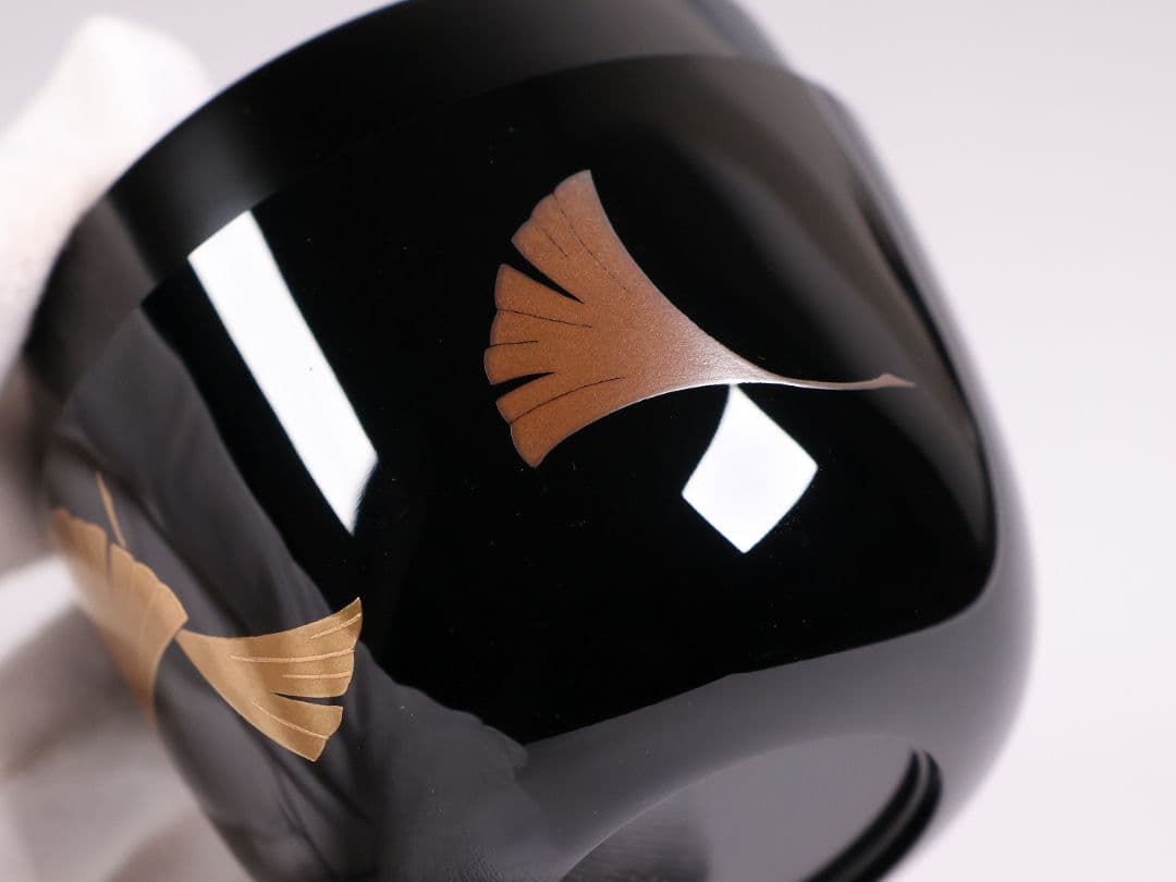 茶道具 山中塗蒔絵師 谷口博山 まどか幼稚園章蒔絵 銀杏 中棗 木製【CM338