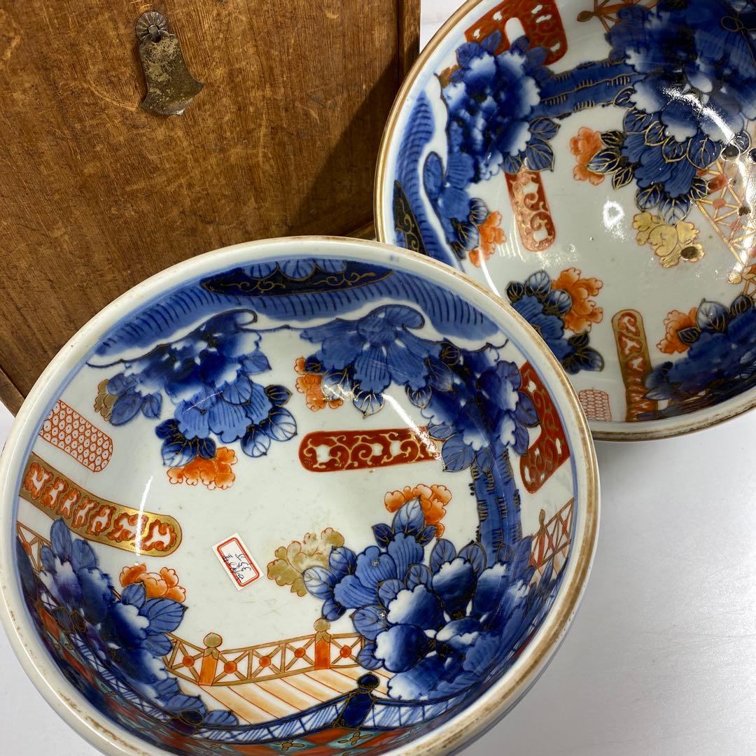 古伊万里　染錦大鉢2点　木箱付　直径約22㎝　東Y7-0404②タサチ