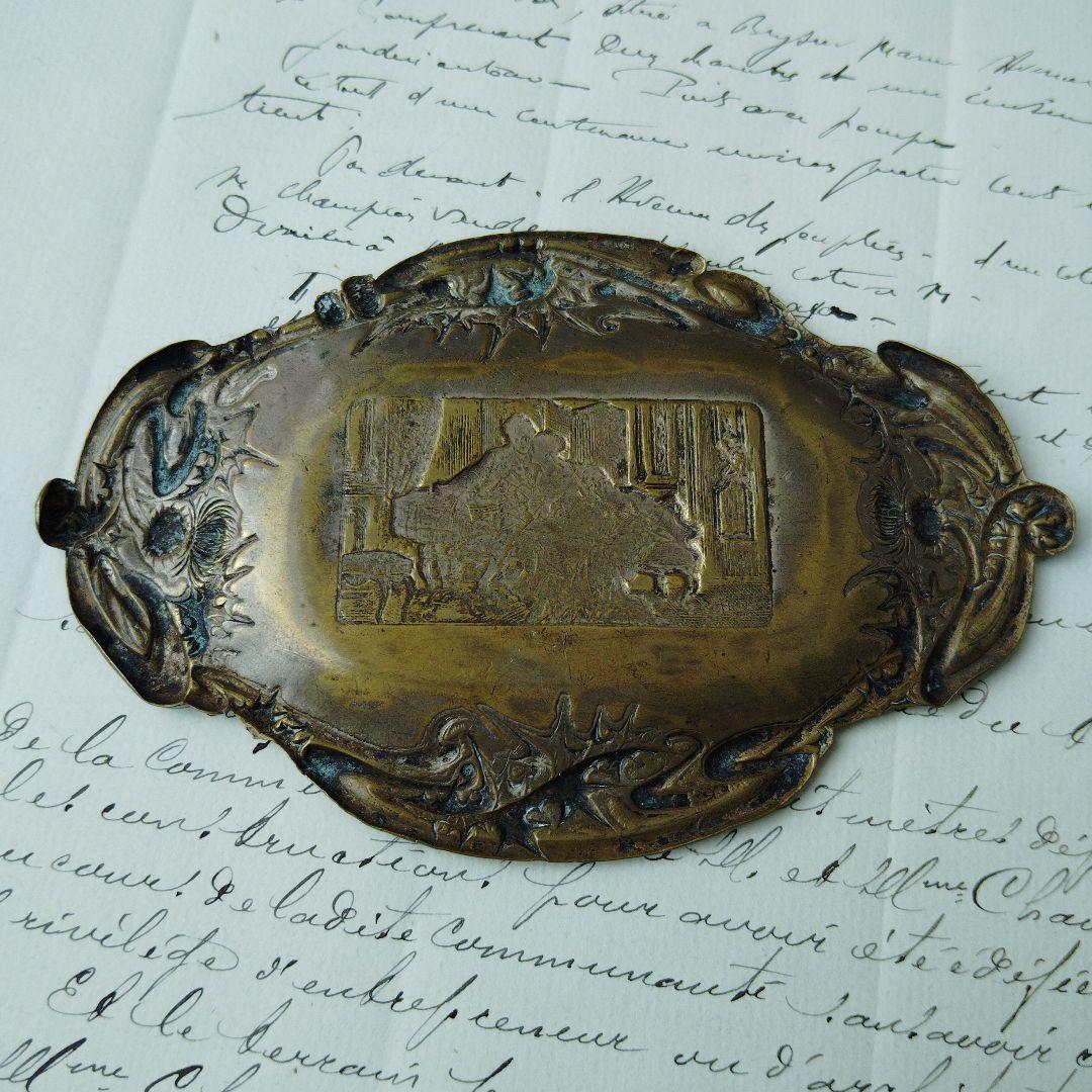 フランス蚤の市　真鍮製プレート　アールヌーボー様式　トレイ　インテリア雑貨