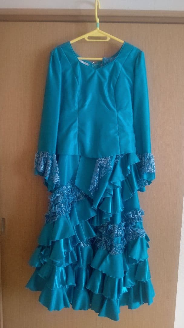 フラメンコ衣装 オーダーメイド 中古 S-Mサイズ ターコイズブルー