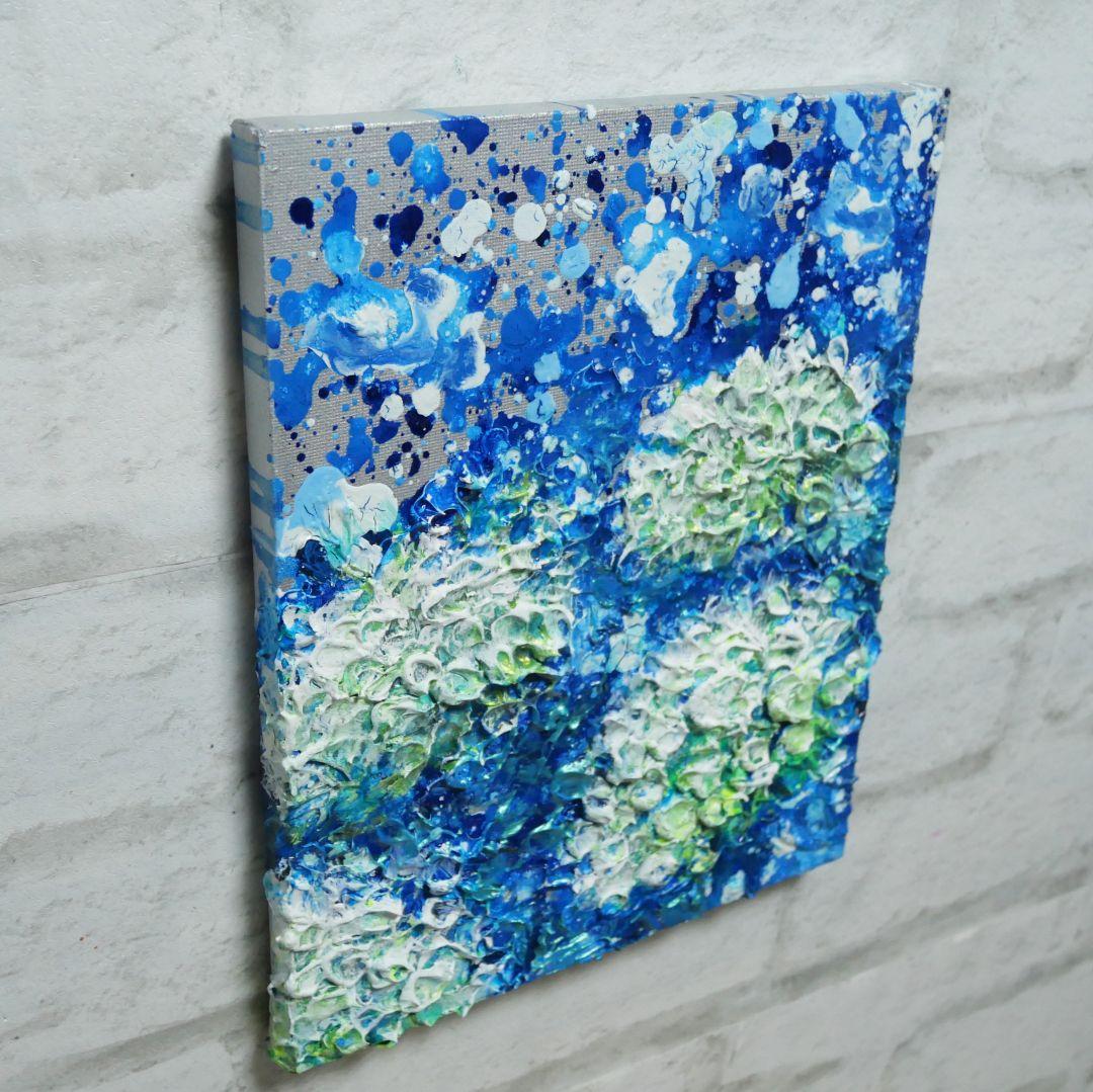 油絵 油彩 油彩画 絵 絵画【梅雨の水たまり白い紫陽花】