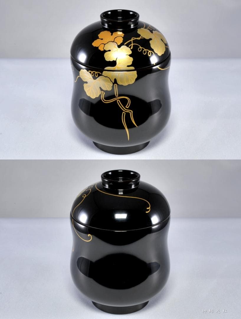 静峰 輪島塗 瓢箪形 瓢蒔絵 内銀溜 箸洗 五 共箱 懐石道具