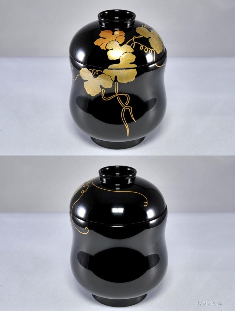 静峰 輪島塗 瓢箪形 瓢蒔絵 内銀溜 箸洗 五 共箱 懐石道具