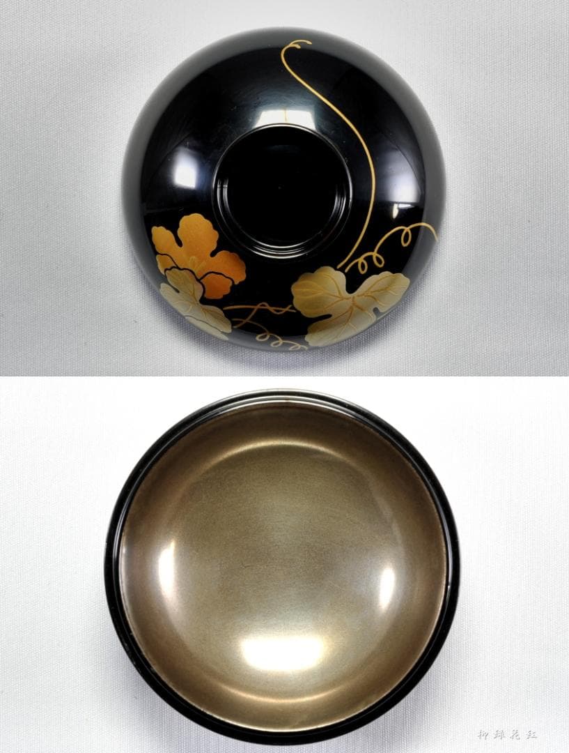 静峰 輪島塗 瓢箪形 瓢蒔絵 内銀溜 箸洗 五 共箱 懐石道具