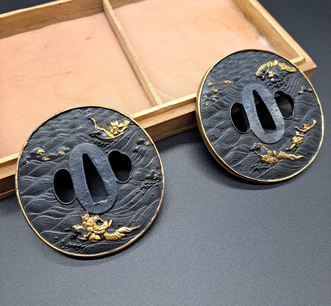 騎馬武者図大小揃い鍔 鐔 二点セット 日本刀 刀 刀装具 居合い 侍 武士道