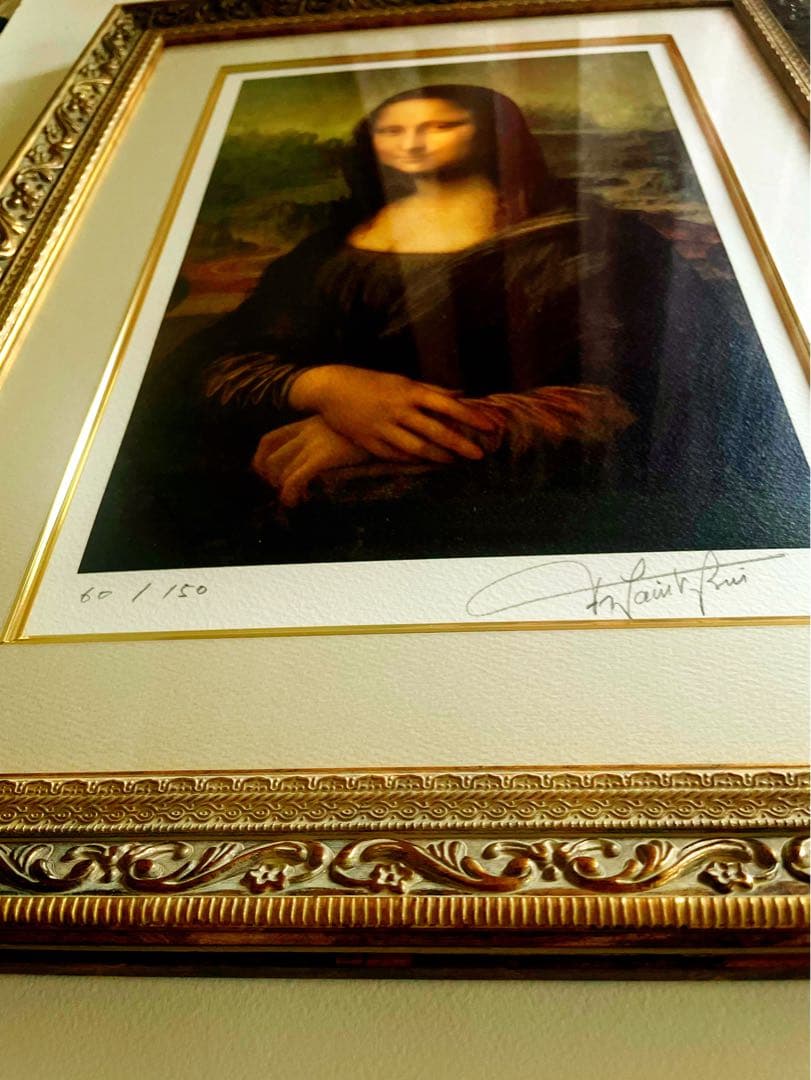稀少限定版画　画家作品　モナリザ　アンティーク調額装　絵画　版画　60／150