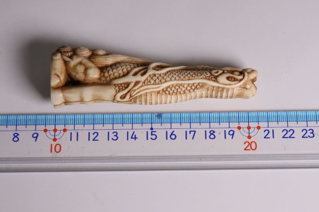 時代 堤物 根付 置物 鹿角 麒麟 全長10.5cm 神獣 彫刻【CM257】