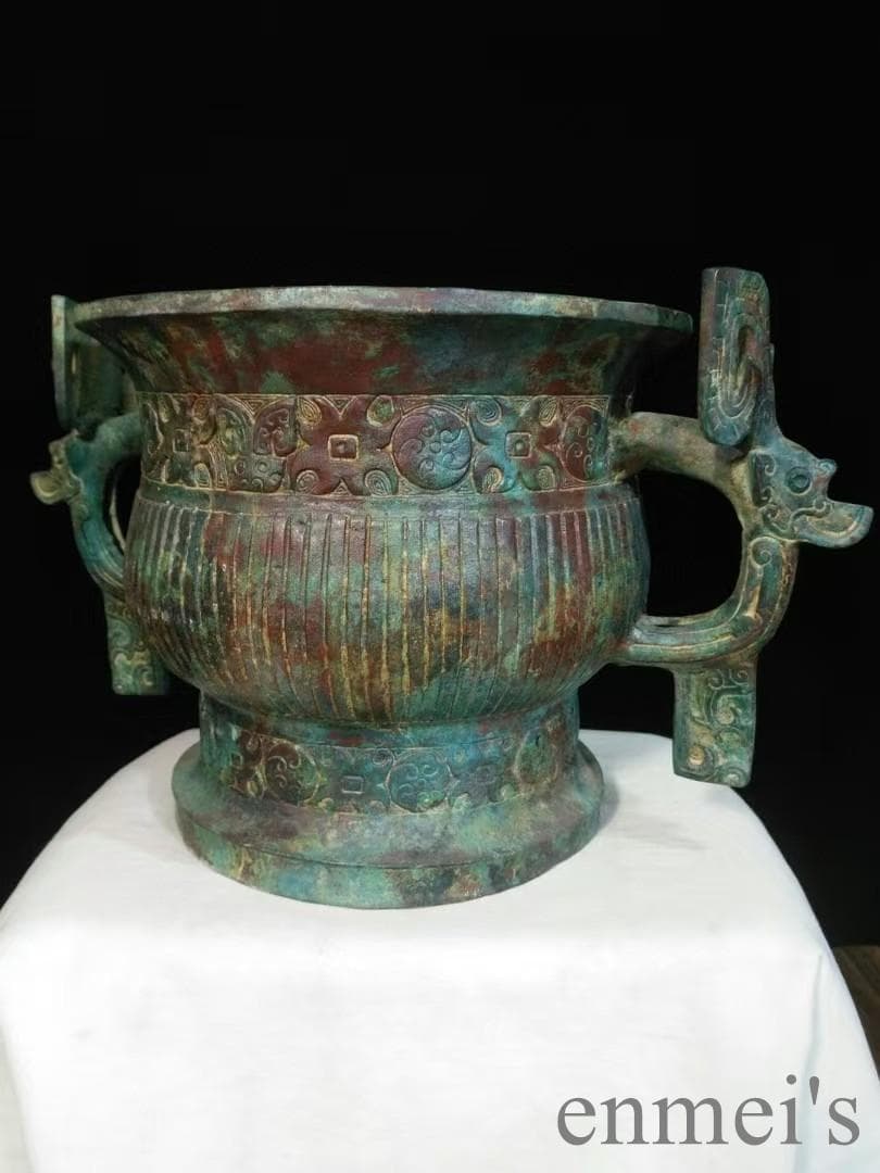 中国古美術 青銅器 禮器 簋 食器 銘文 龍耳 唐物 骨董 彫刻 時代物 逸品