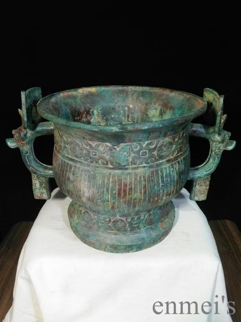 中国古美術 青銅器 禮器 簋 食器 銘文 龍耳 唐物 骨董 彫刻 時代物 逸品