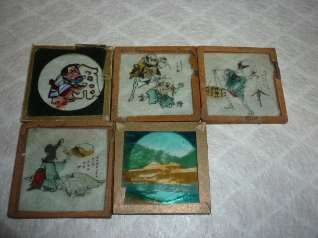 希少 明治～大正期 木箱入◆幻燈機用 ガラス板スライド（写真・天然色）19枚