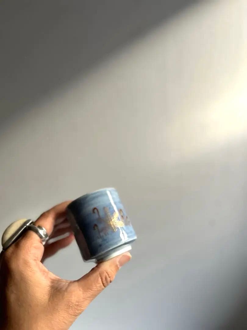 331 骨董 アンティーク 古伊万里 薄瑠璃金彩 のぞき猪口 4点組 幕末