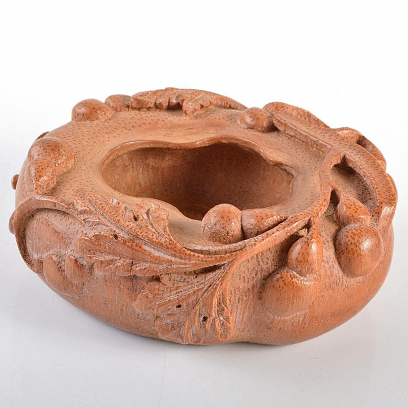 中国　竹根彫刻　瓢箪文　水孟　筆洗　M　R6244E