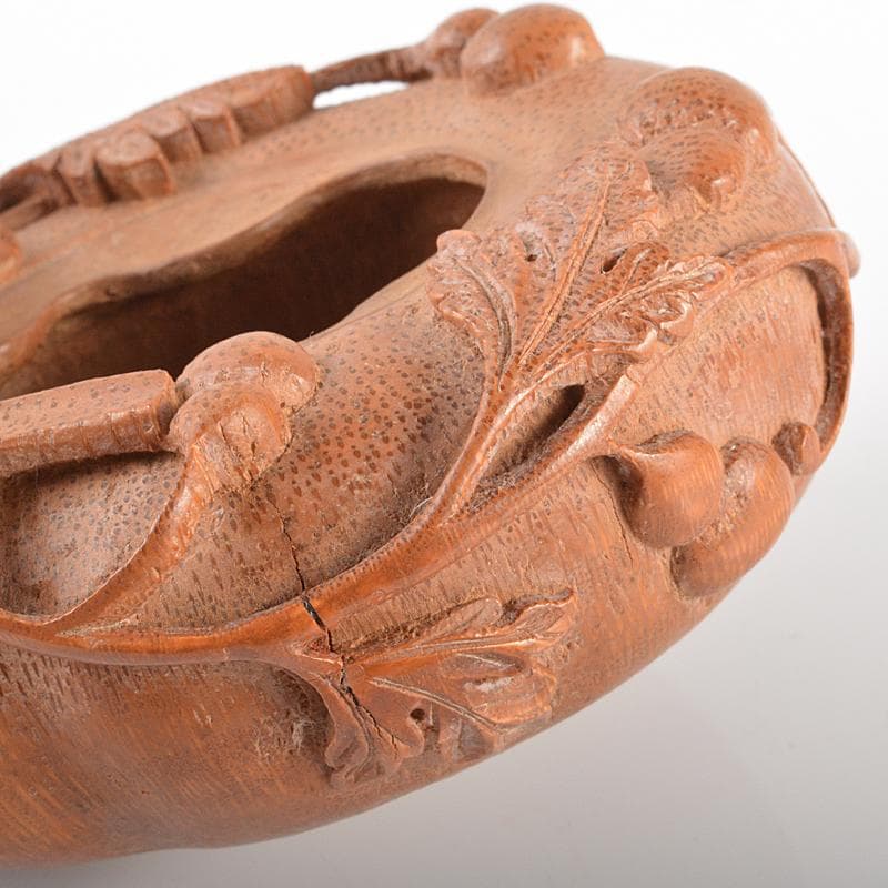 中国　竹根彫刻　瓢箪文　水孟　筆洗　M　R6244E