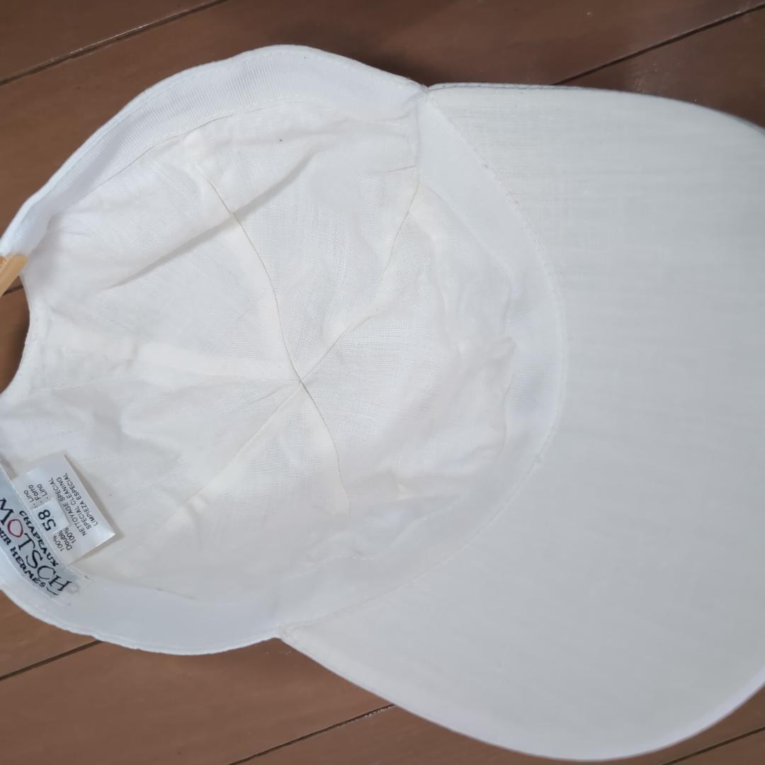雰囲気抜群 HERMES リネンキャップ 白 58 フランス製 d63