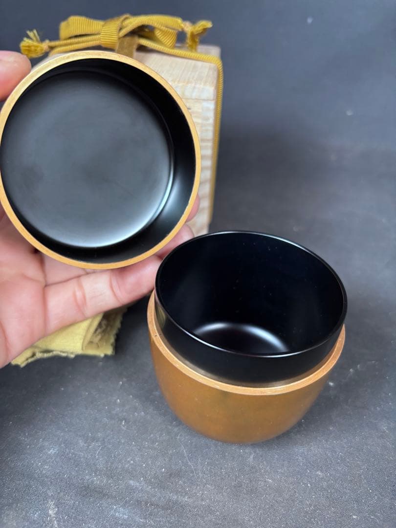 送料無料　近江八景　平棗　金蒔絵　輪島塗　名工　福久清一　蒔絵　漆器　茶道具