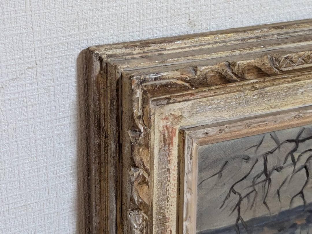 【真作】絵画　油彩4号　初冬の公園から　静けさの中に奥行きを感じる冬景色　Z95