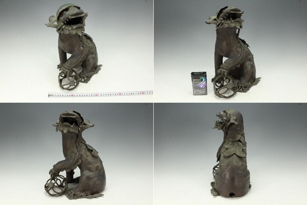 古銅 獅子 香炉 置物 時代物 骨董(K-YC451)
