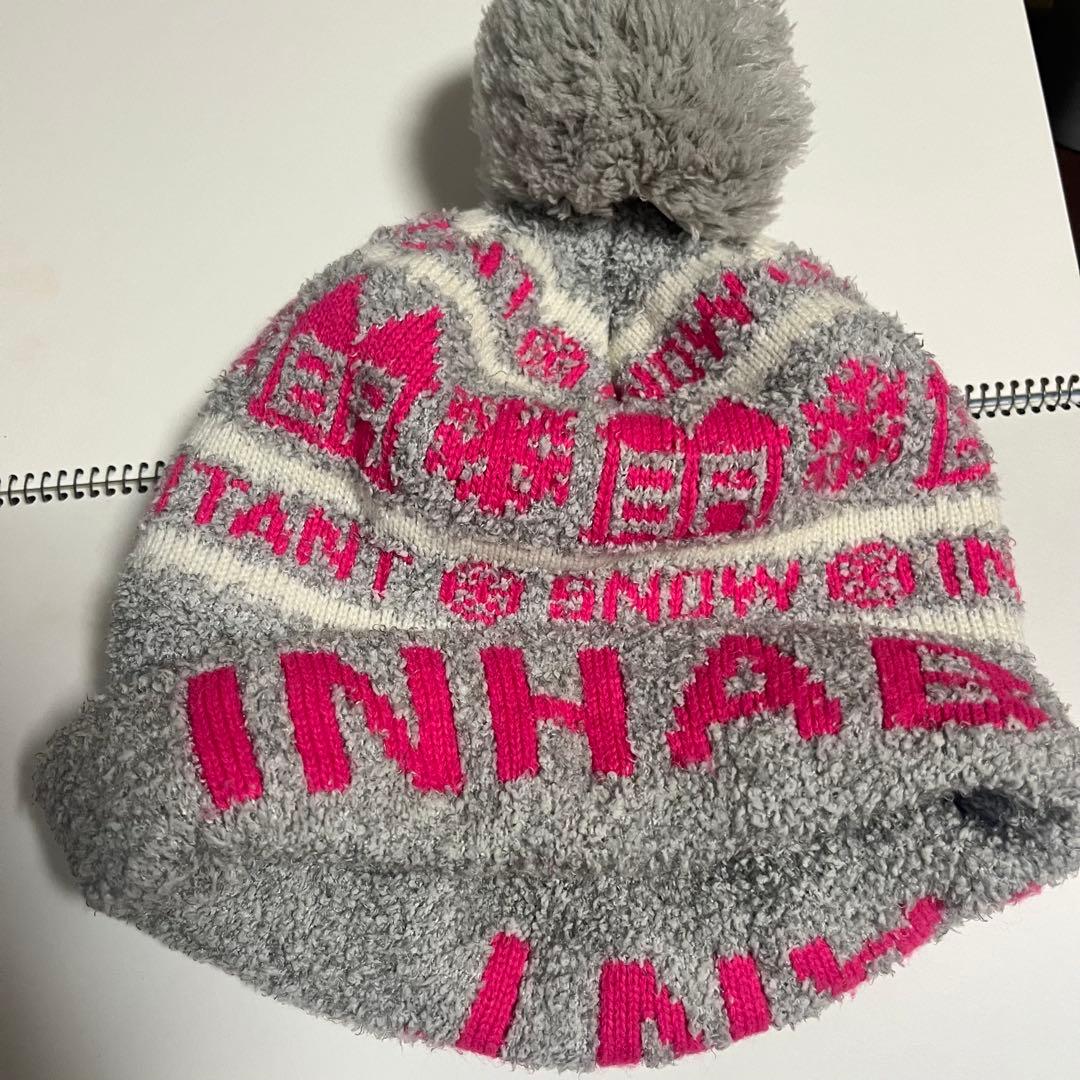 インハビタント ❄️スノボ ニット帽 ビーニー グレー×ピンク