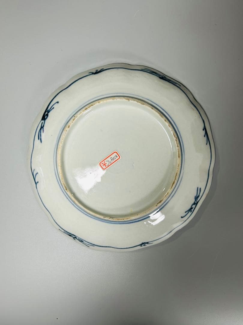 古伊万里　色絵　金襴手　松竹梅　鶴　輪花　七寸皿　5枚　21.5㎝　窓絵　帆舟