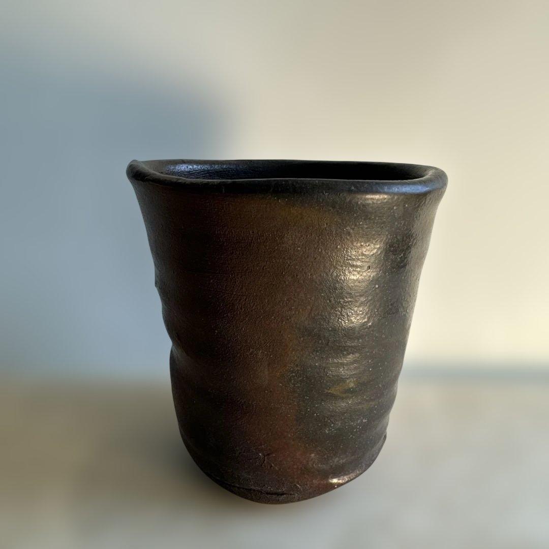 【故島武己】南蛮焼.穴窯.希少品.焼締め按瓶と湯呑みのセット