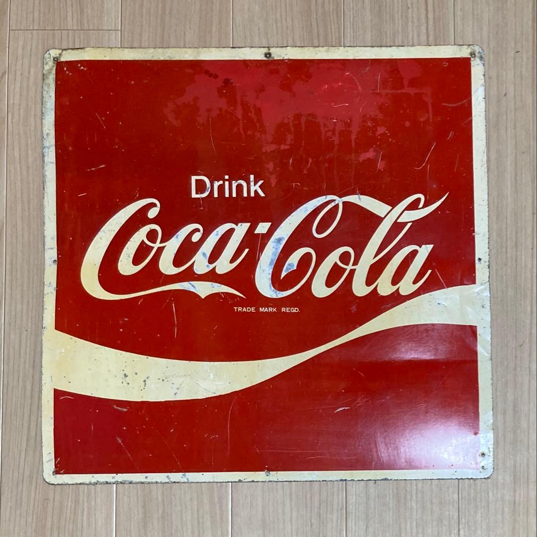 【送料込】コカコーラ 当時ものブリキ看板① 60cm×60cm