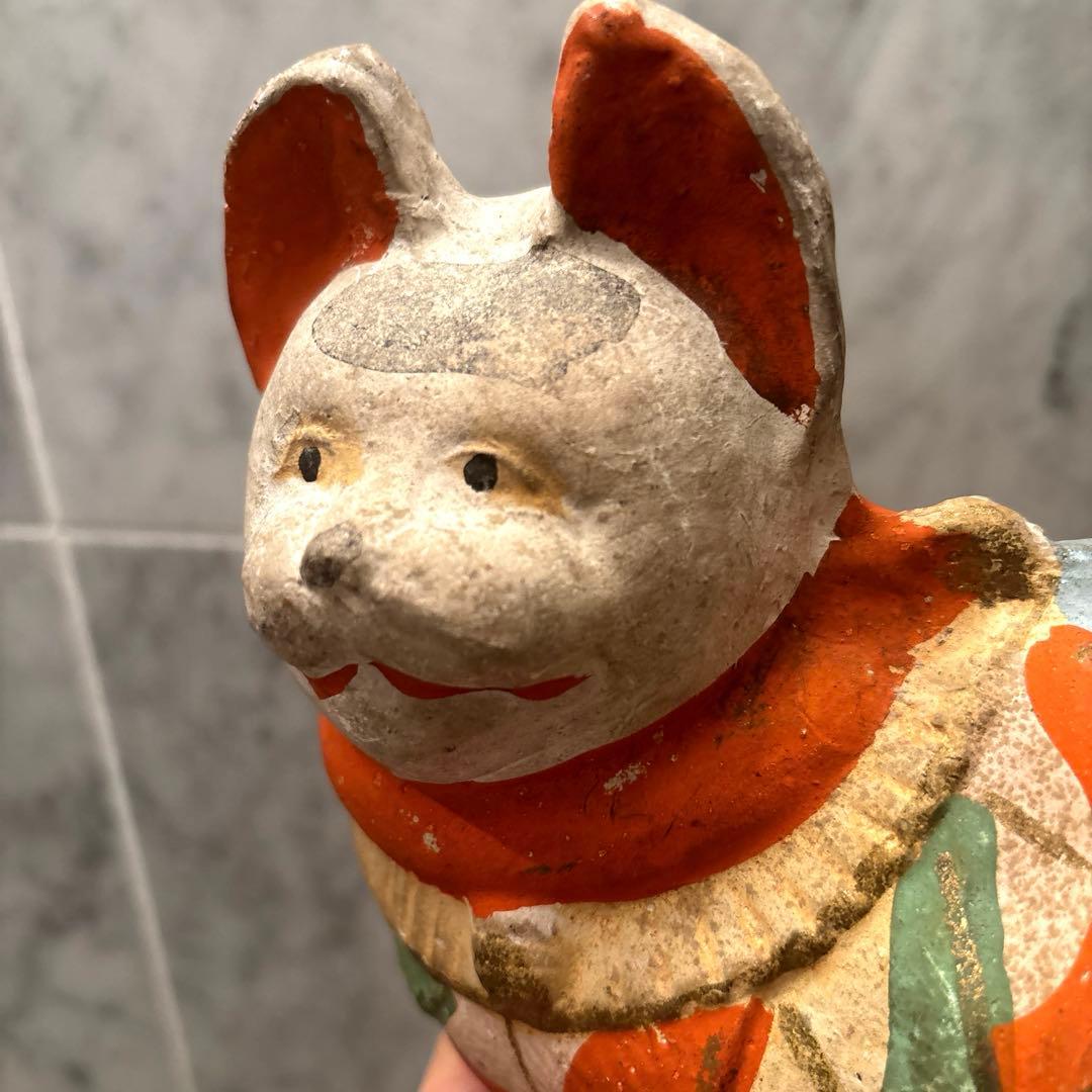 アンティーク　京都伏見人形　郷土玩具 手描きの瞳や前掛け前掛けが美しく芸術的な猫